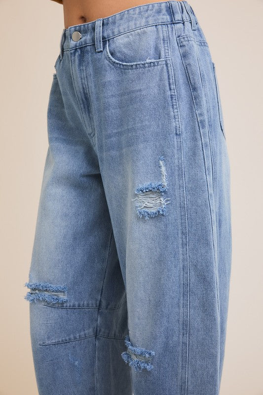 Distressed Barrel Jeans