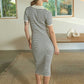 Stripe Collared Short Sleeve Knit Midi Dress