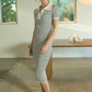 Stripe Collared Short Sleeve Knit Midi Dress