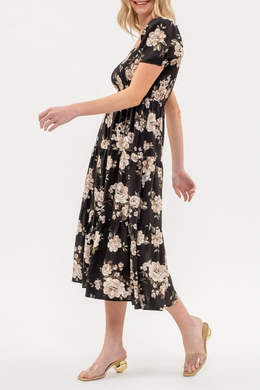 Black Floral Midi Dress