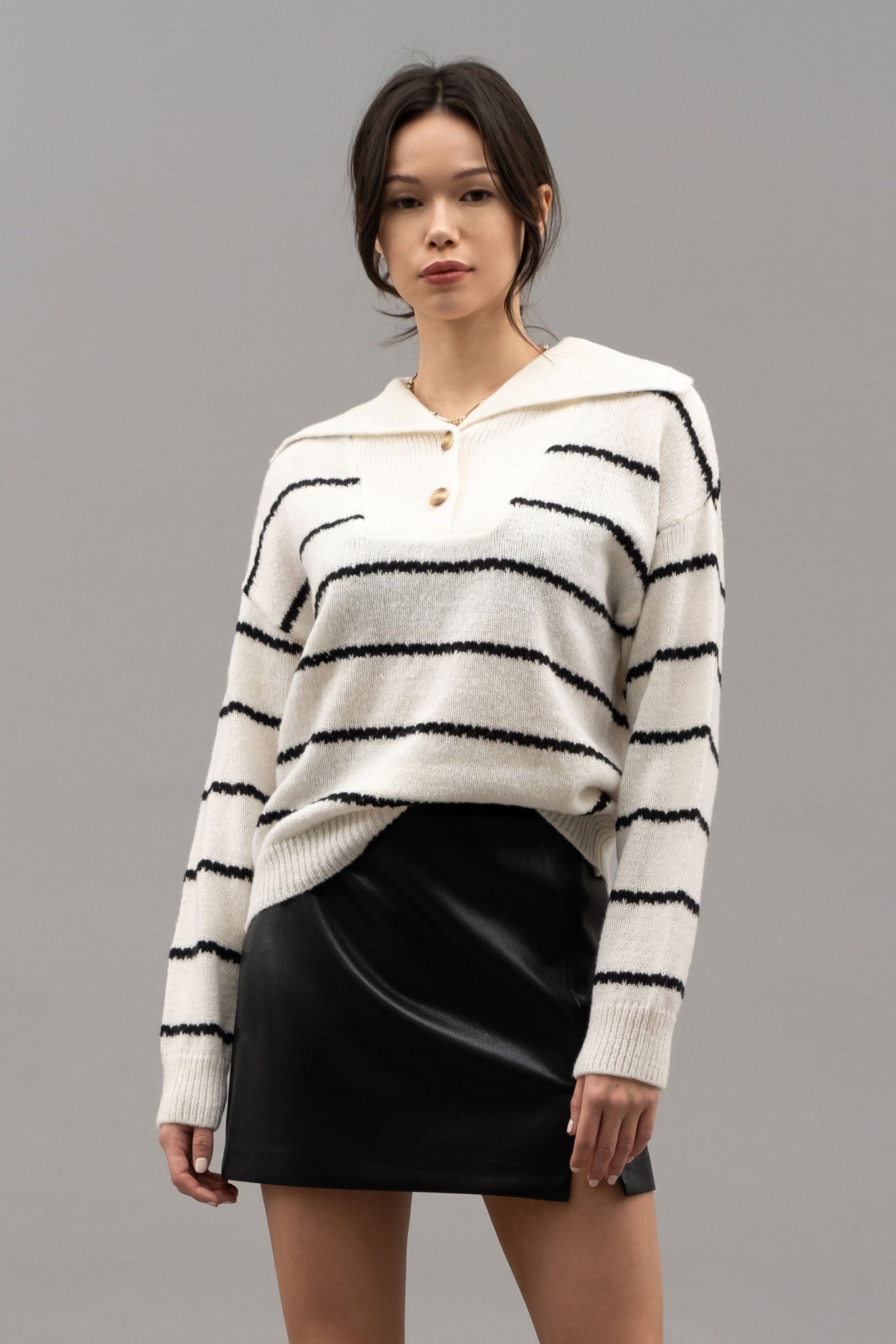 Striped Collar Knit Sweater