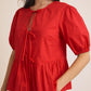 Front Ties Puff Half Sleeve Blouse