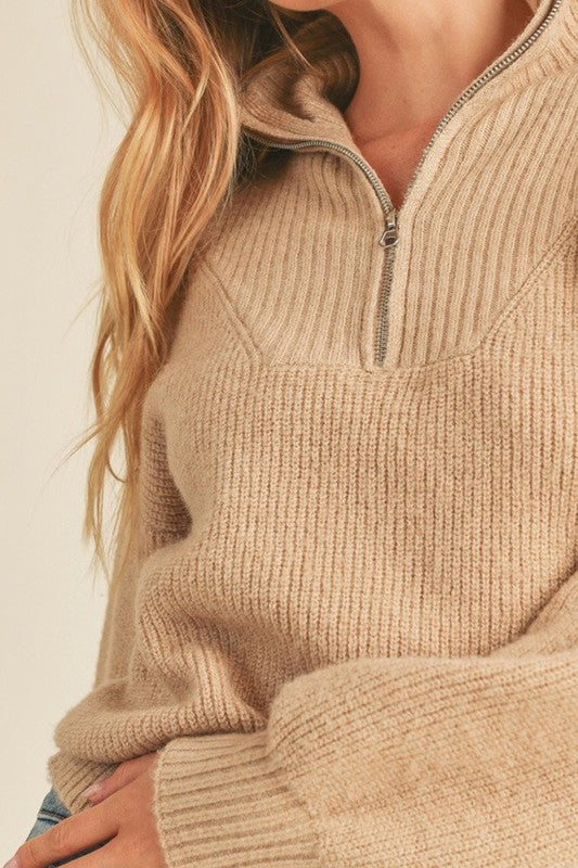 Zip Up Mock Neck Sweater