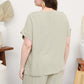 Linen-blend cropped top + wide-leg pants.