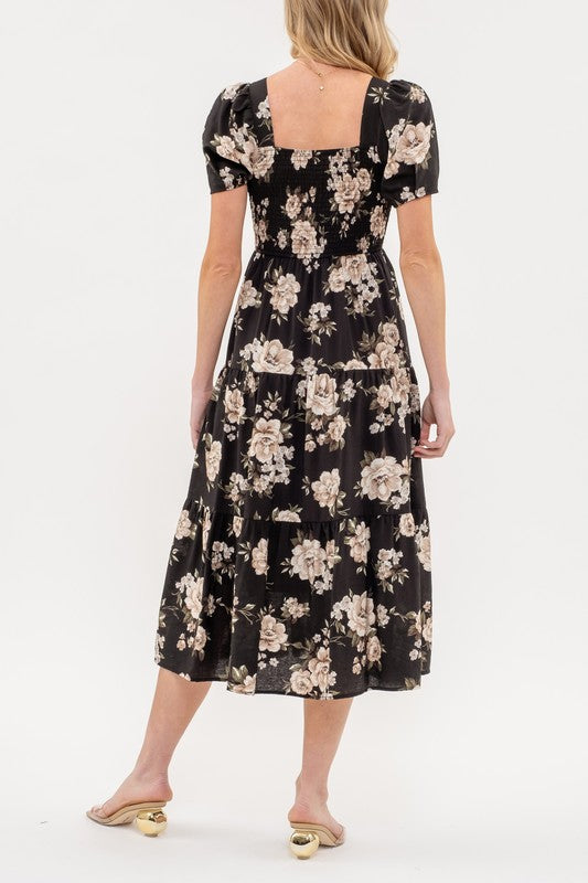 Black Floral Midi Dress