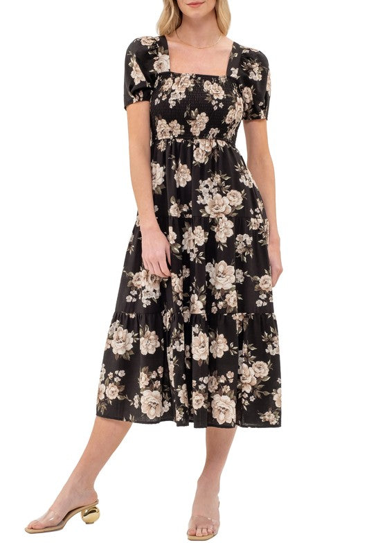 Black Floral Midi Dress