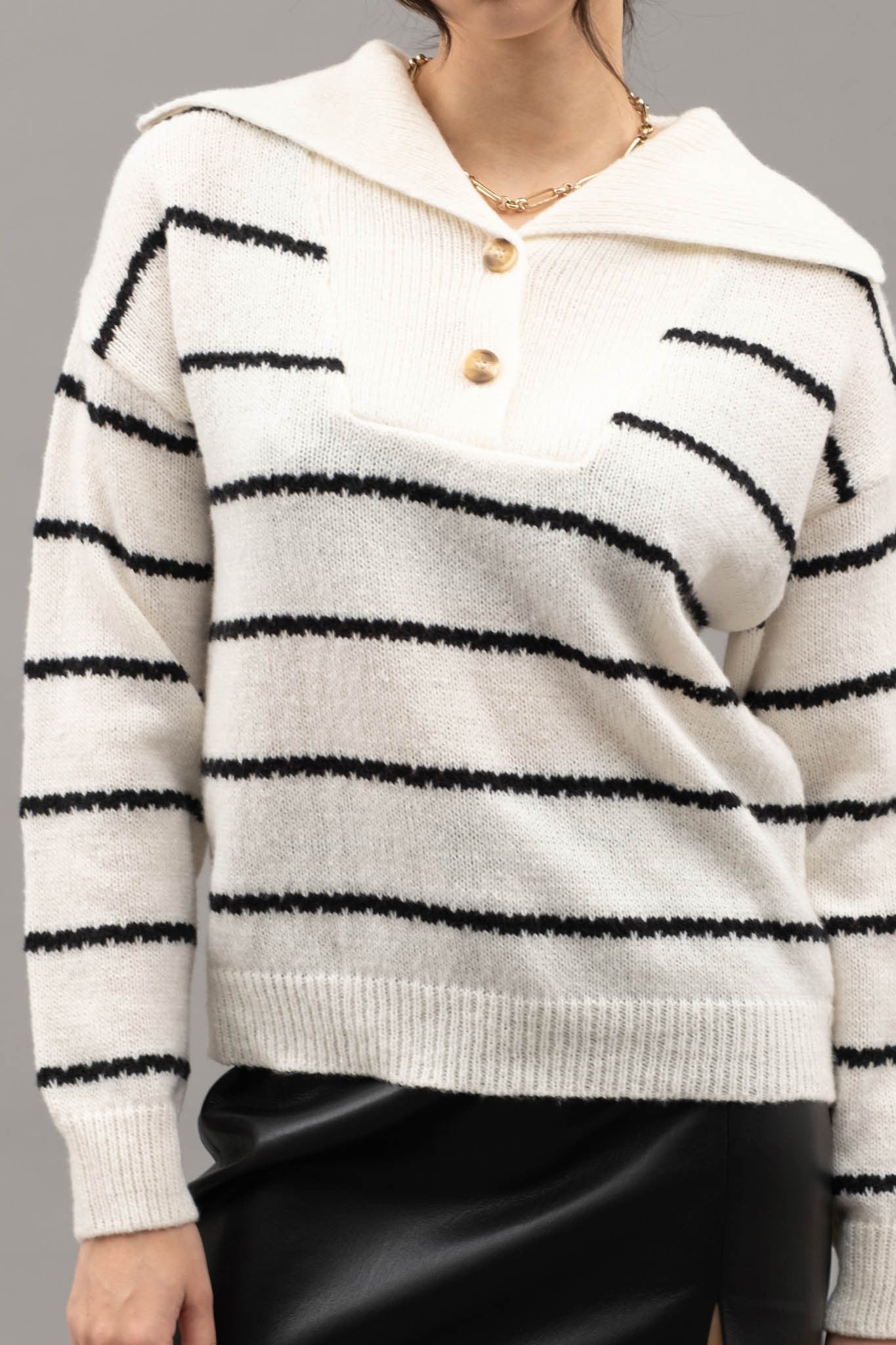 Striped Collar Knit Sweater