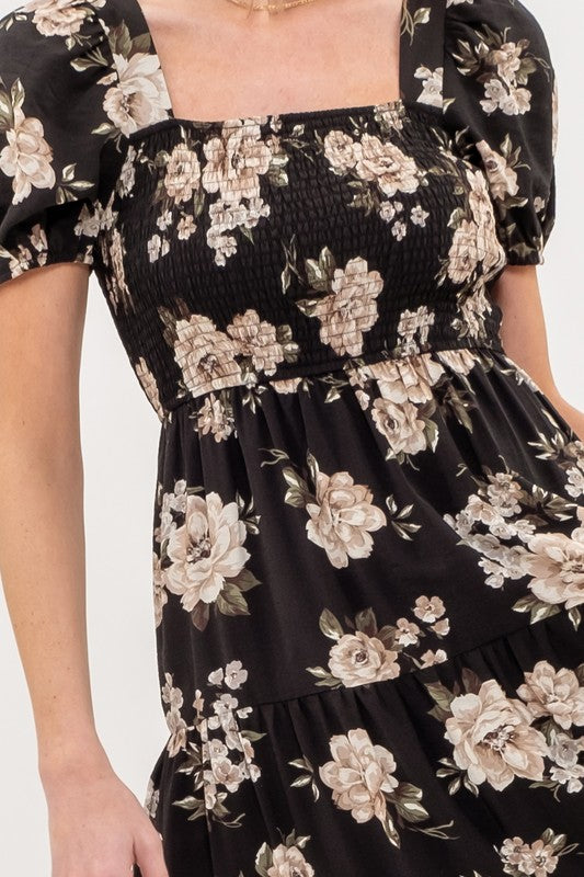 Black Floral Midi Dress