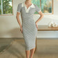 Stripe Collared Short Sleeve Knit Midi Dress