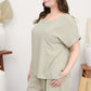 Linen-blend cropped top + wide-leg pants.