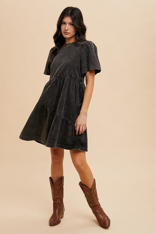 Mineral Washed Denim Mini Dress