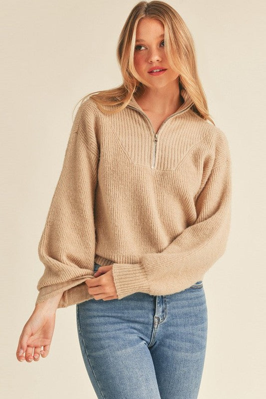 Zip Up Mock Neck Sweater