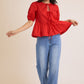 Front Ties Puff Half Sleeve Blouse
