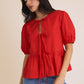 Front Ties Puff Half Sleeve Blouse