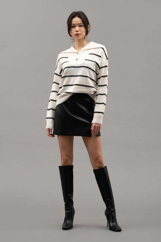 Striped Collar Knit Sweater