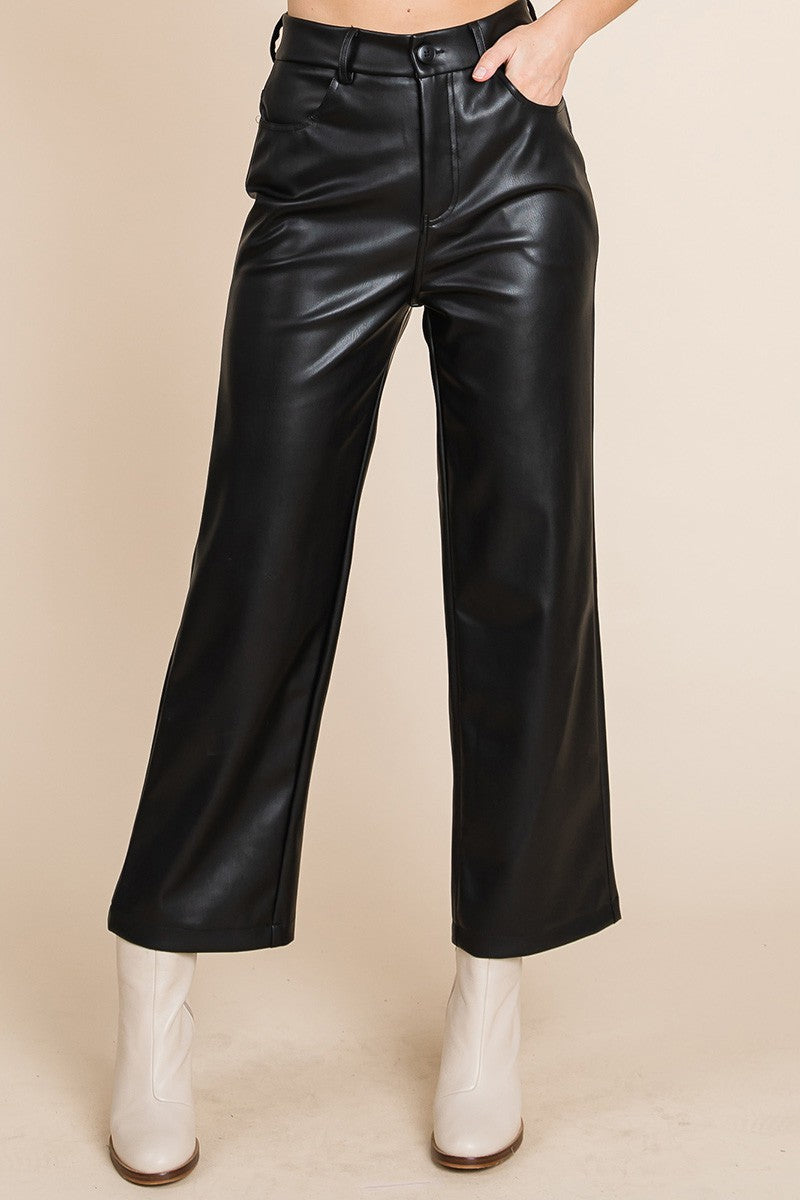 Faux Leather Wide Leg Pants