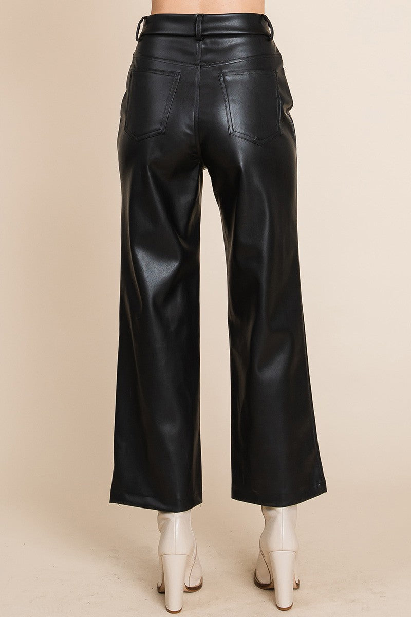 Faux Leather Wide Leg Pants