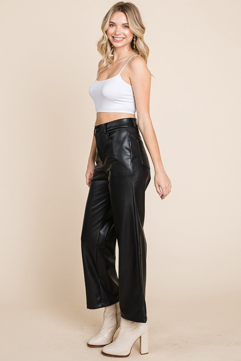 Faux Leather Wide Leg Pants