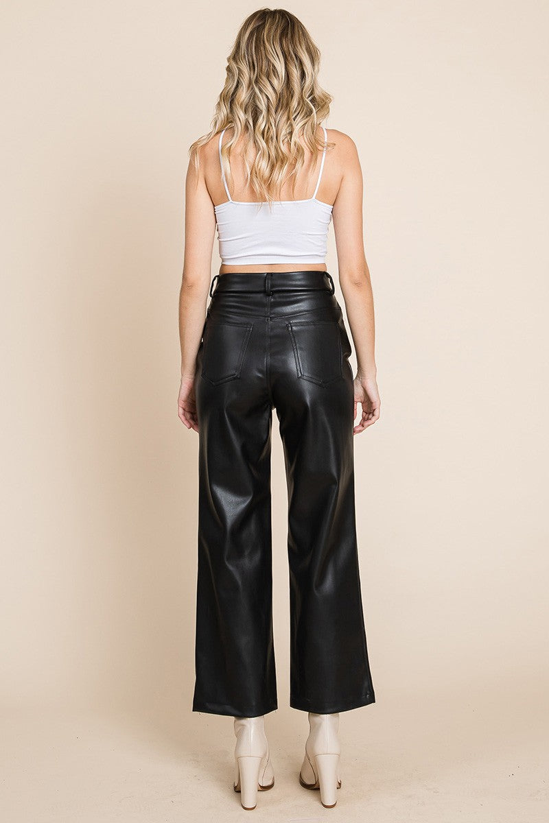 Faux Leather Wide Leg Pants